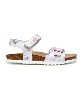 Sandale cu model si inchidere velcro, Alb/Lila