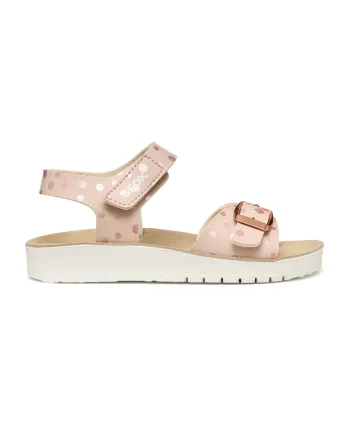 Sandale de piele ecologica cu velcro, Roz prafuit