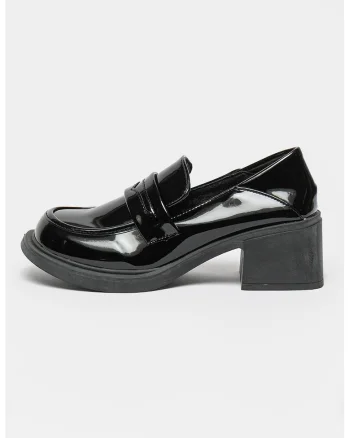 Pantofi loafer din piele ecologica lacuita, Negru