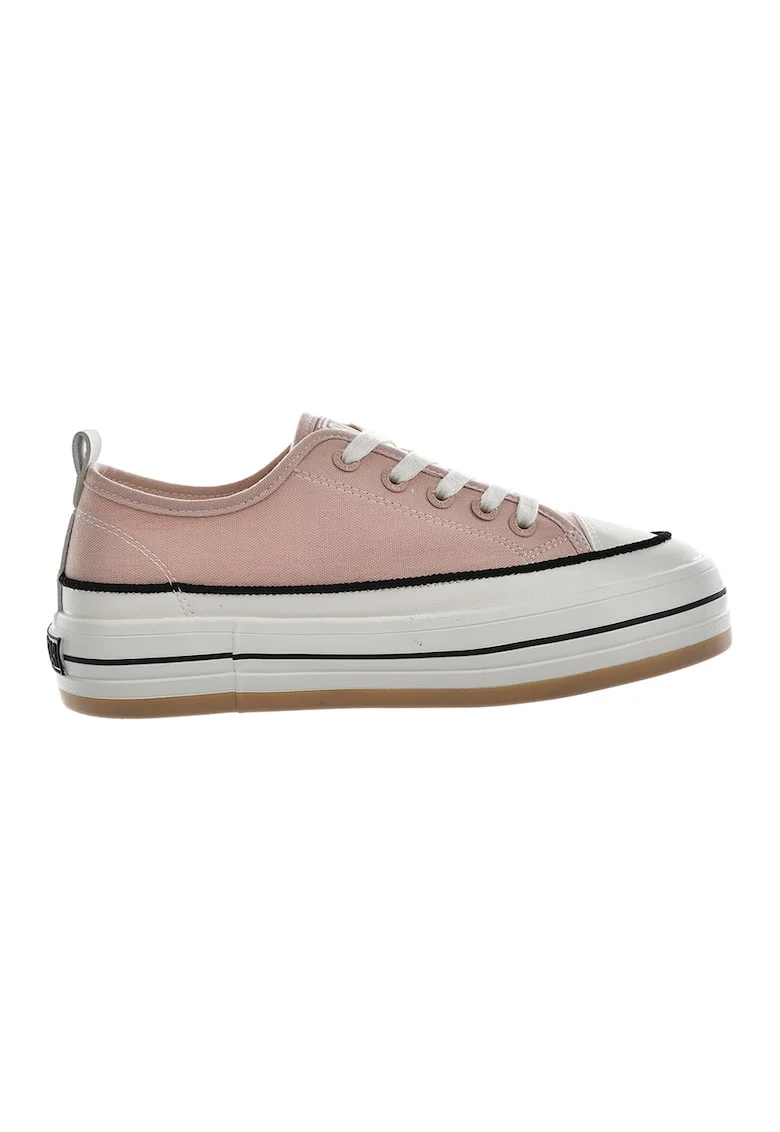 Tenisi low-cut flatform, Negru stins/Alb murdar/Roz prafuit