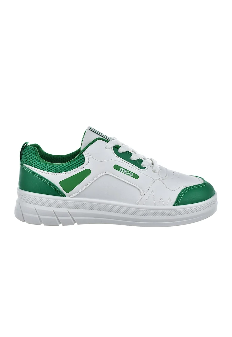 Pantofi sport wedge de piele ecologica, Verde electric/Alb optic