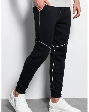 DIVERSE, Pantaloni sport din amestec de bumbac cu snur, Negru