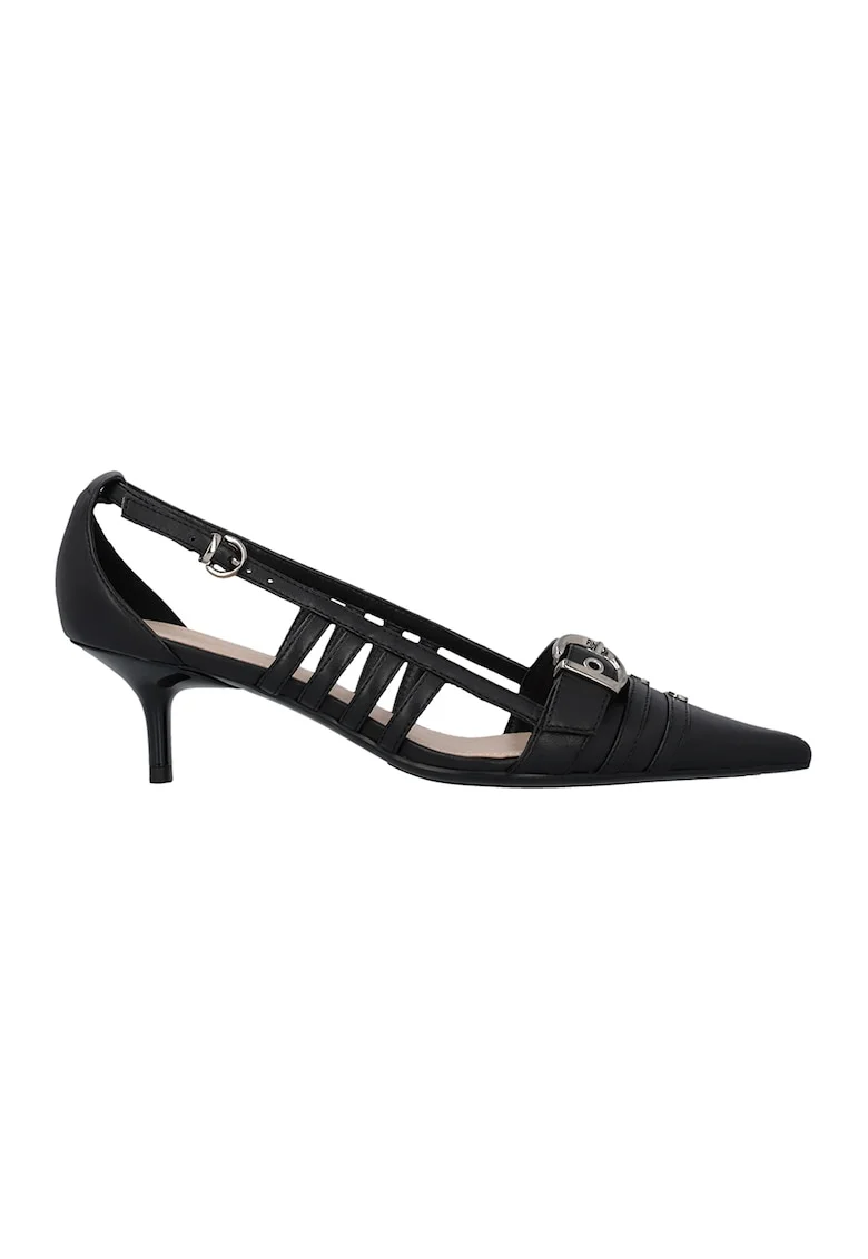 Pantofi de piele cu decupaje, Negru/Argintiu