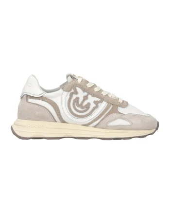 Pantofi sport de piele si piele intoarsa, Alb/Maro taupe deschis