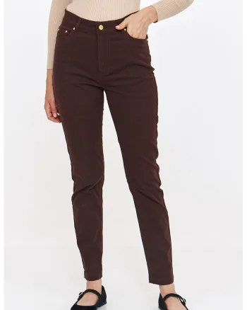 Blugi slim fit cu talie inalta, Maro