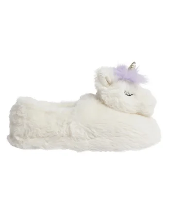 Papuci de casa cu model unicorn, Alb/Lila