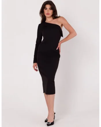 Rochie creion cu un umar,, Negru