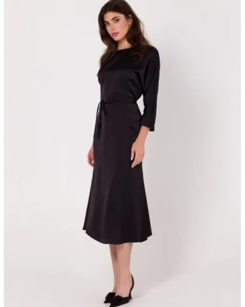 Rochie midi cu curea in talie,, Negru