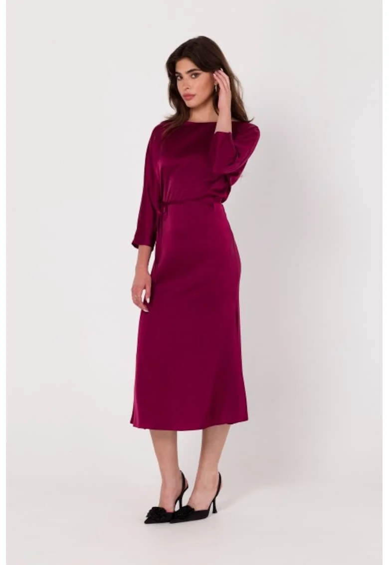 Rochie midi cu curea in talie,, Rosu