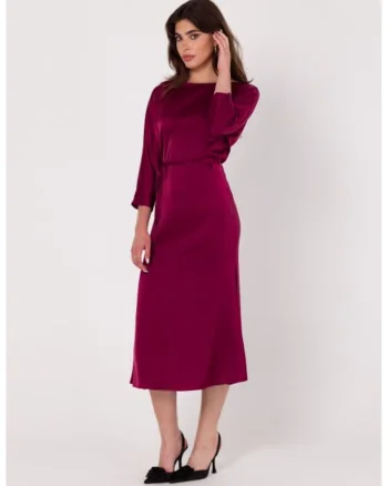 Rochie midi cu curea in talie,, Rosu