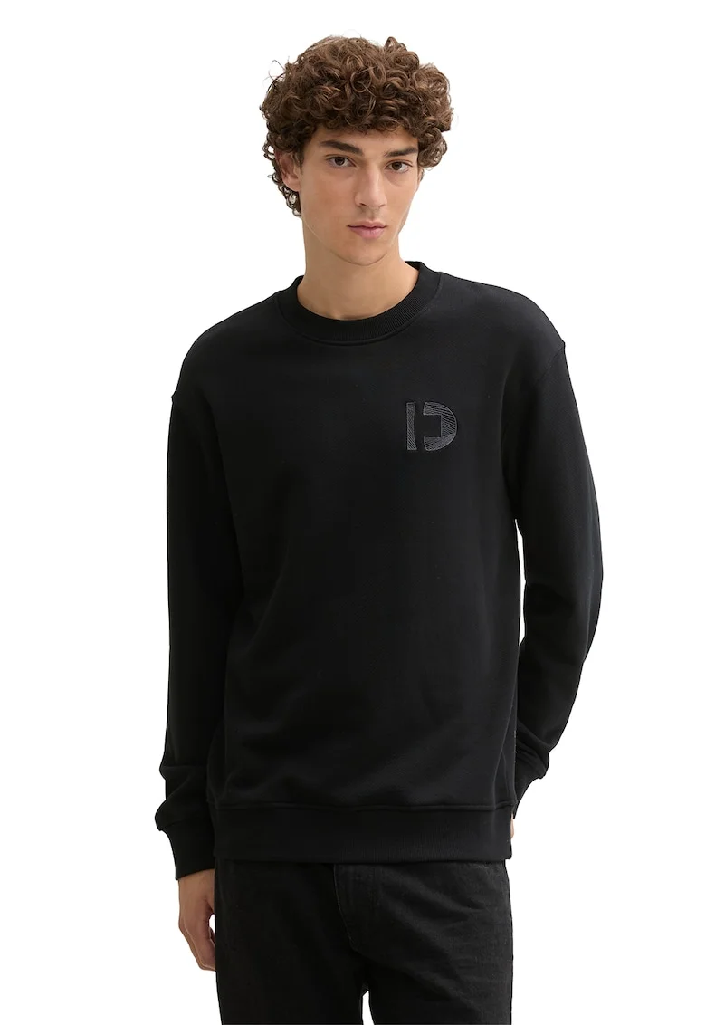 Bluza de trening cu decolteu la baza gatului si maneci cazute, Negru