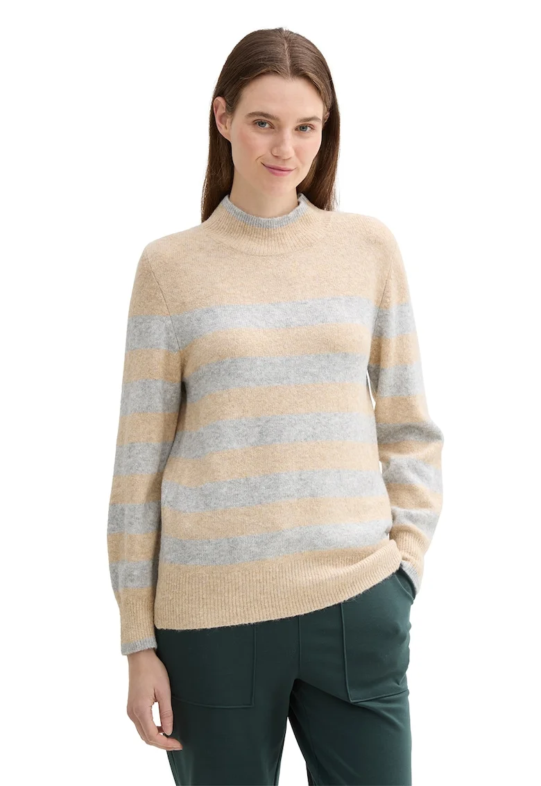 Pulover cu model in dungi, Bej deschis