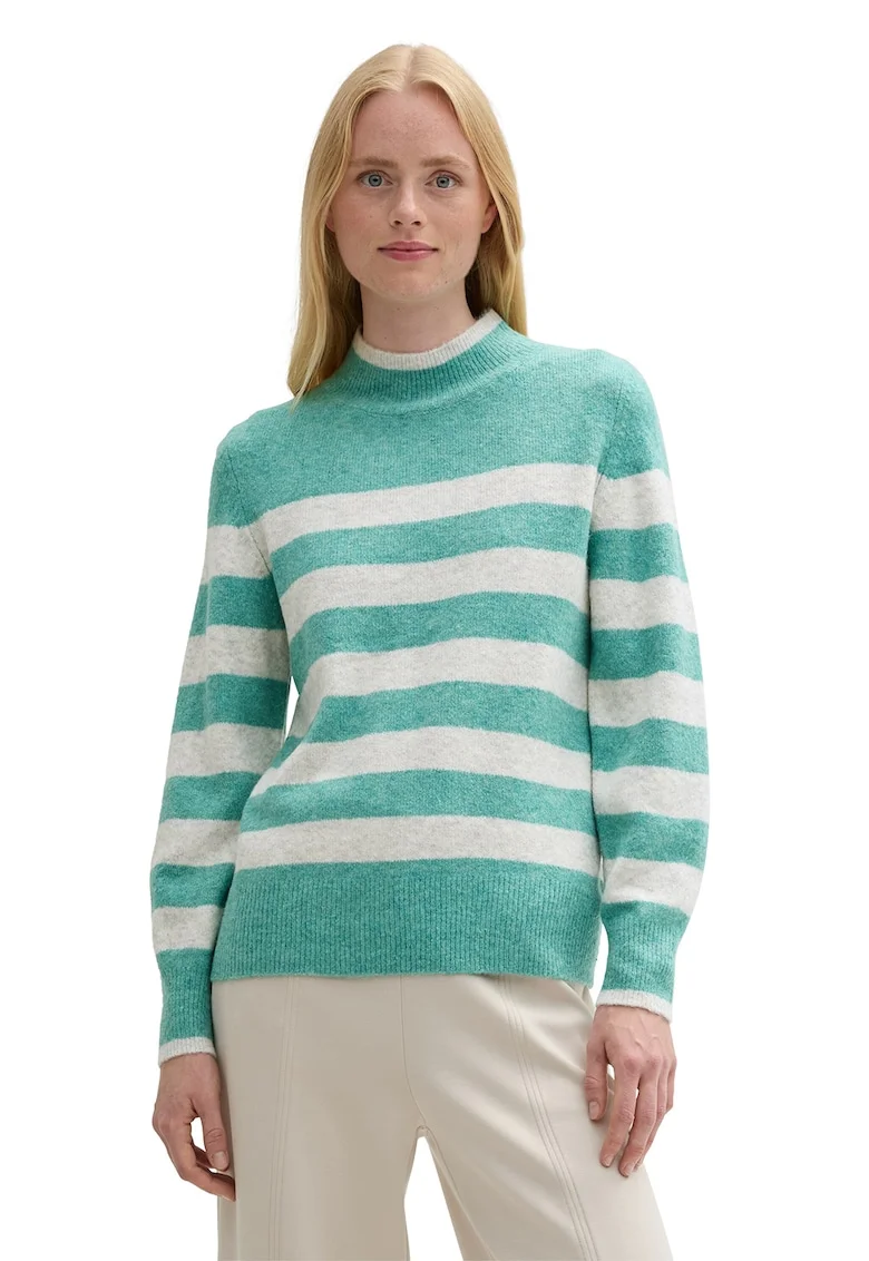 Pulover cu model in dungi, Verde/Alb murdar
