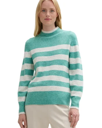 Pulover cu model in dungi, Verde/Alb murdar