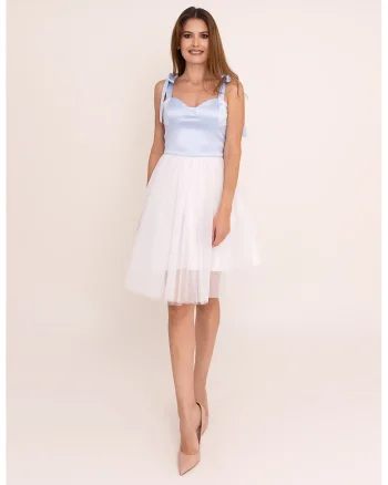 Rochie din tul cu model 2 in 1 Selene, Alb/Albastru pastel