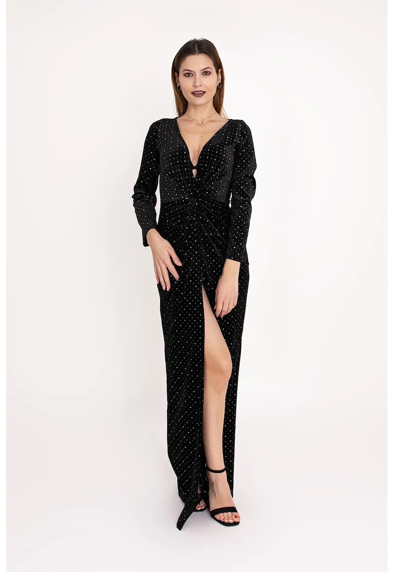 Rochie petrecuta din catifea cu strasuri Onyx, Negru