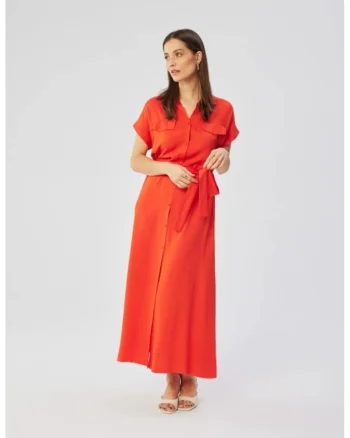 Rochie maxi din vascoza cu maneci scurte,, Portocaliu