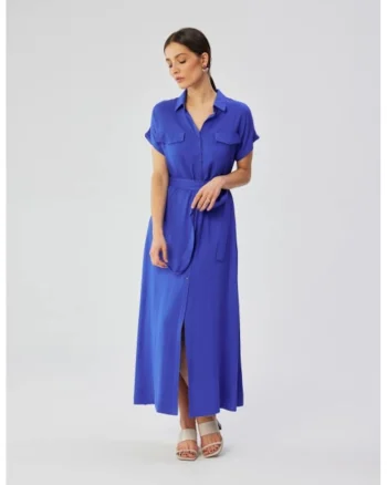 Rochie maxi din vascoza cu maneci scurte,, Albastru