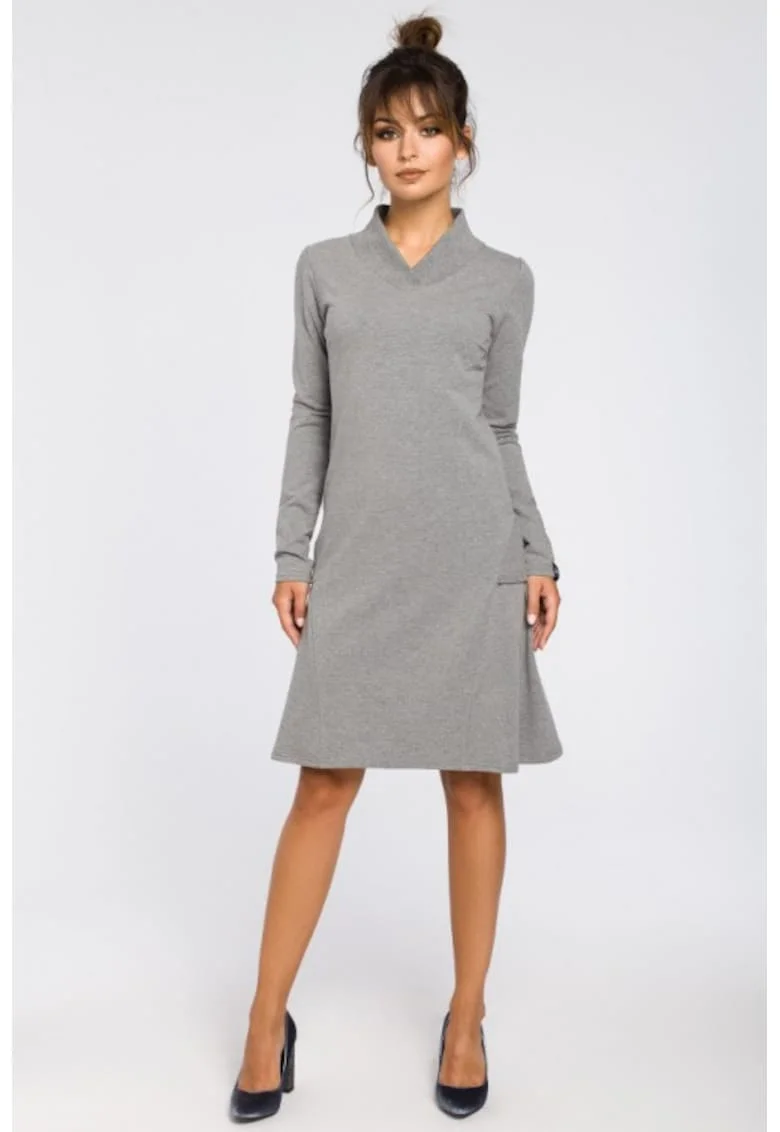 Rochie cu gulere si insertii cu nervuri,, Gri