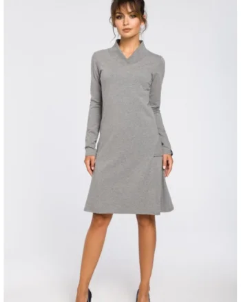 Rochie cu gulere si insertii cu nervuri,, Gri