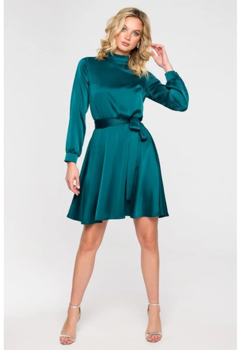 Rochie evazata cu maneci bufante,, Verde