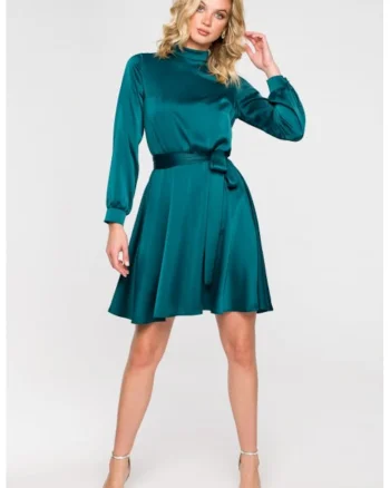 Rochie evazata cu maneci bufante,, Verde