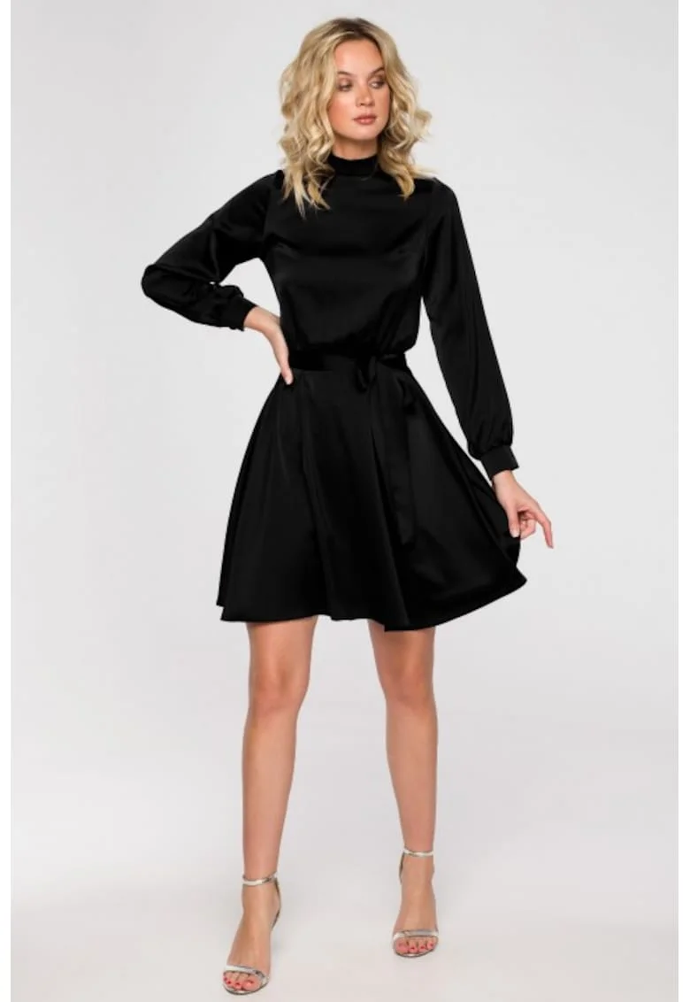 Rochie evazata cu maneci bufante,, Negru