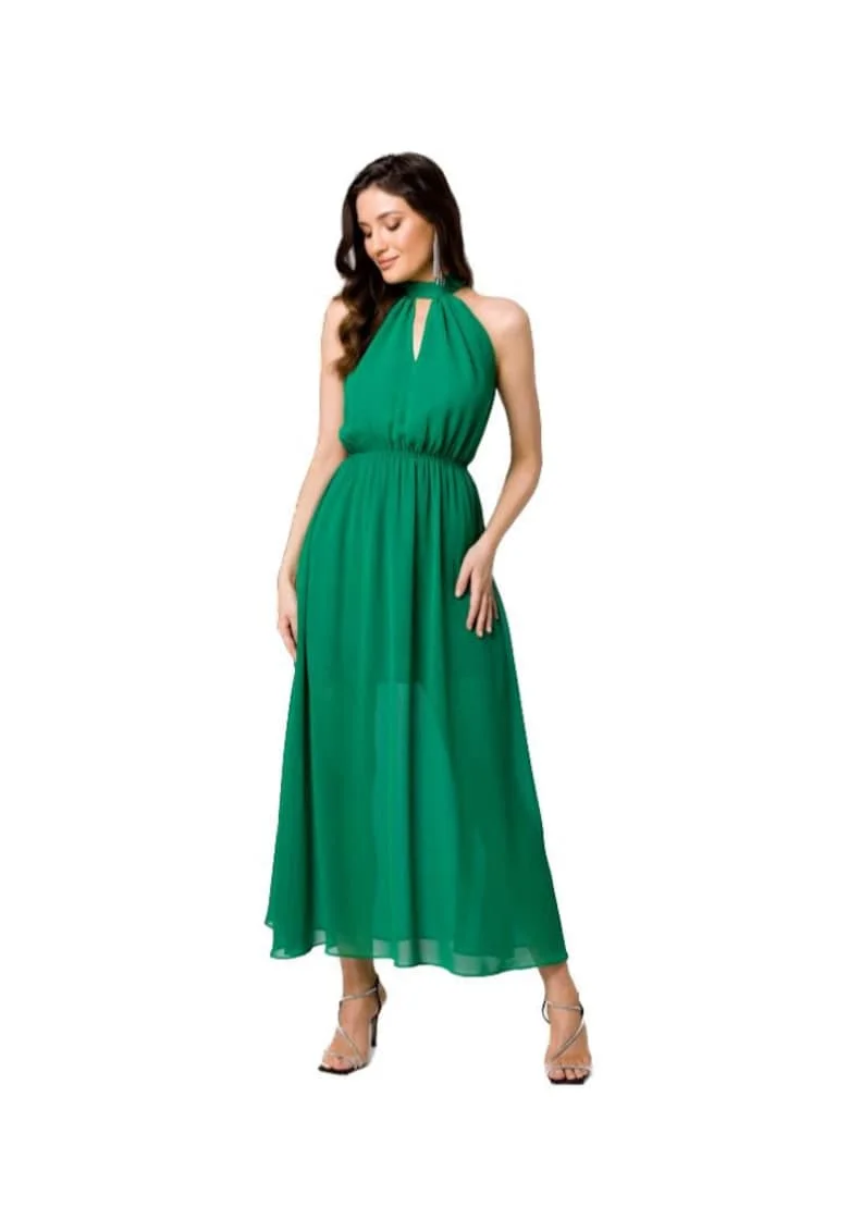 Rochie din sifon cu legaturi in jurul gatului,, Verde