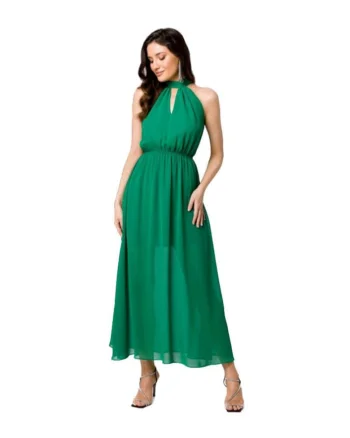Rochie din sifon cu legaturi in jurul gatului,, Verde