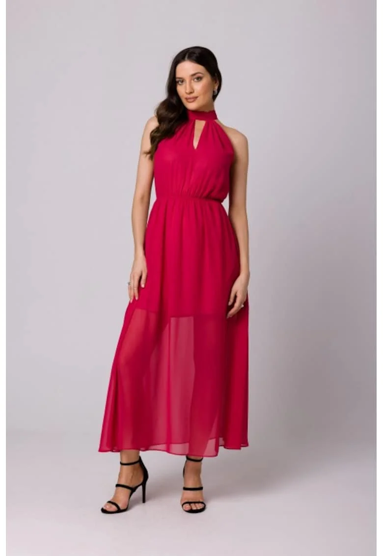 Rochie din sifon cu legaturi in jurul gatului,, Fucsia