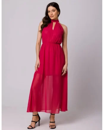 Rochie din sifon cu legaturi in jurul gatului,, Fucsia