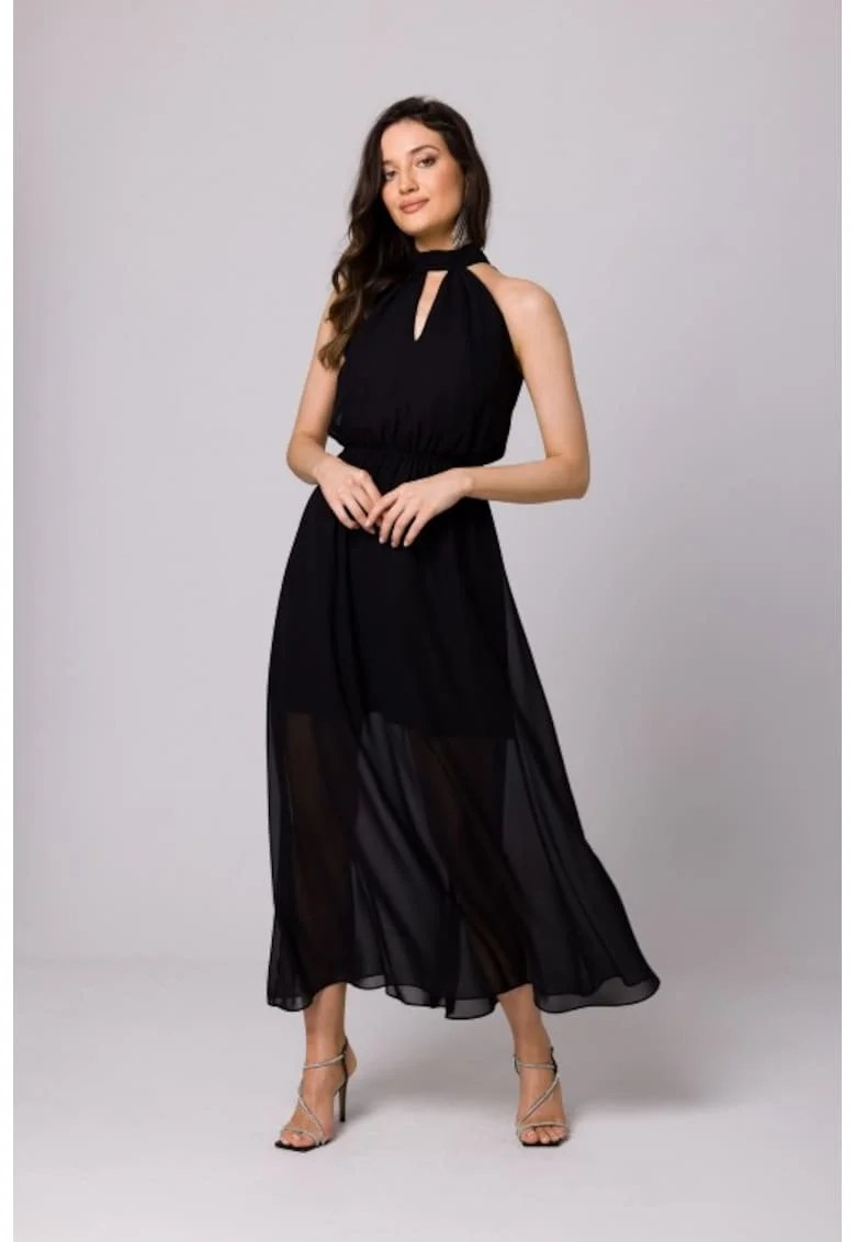 Rochie din sifon cu legaturi in jurul gatului,, Negru