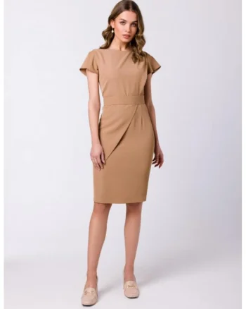 Rochie creion cu maneci scurte,, Bej