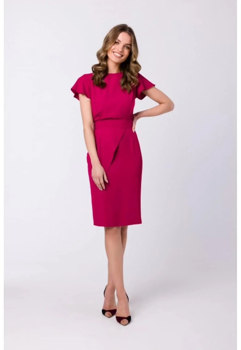 Rochie creion cu maneci scurte,, Roz