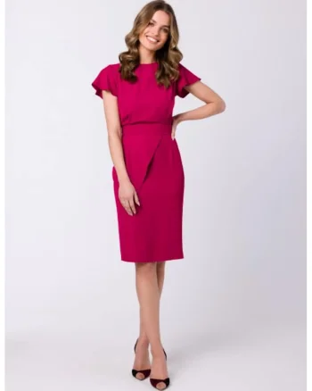 Rochie creion cu maneci scurte,, Roz