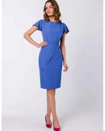 Rochie creion cu maneci scurte,, Albastru