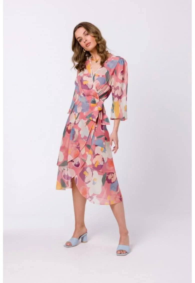 Rochie midi suprapusa din sifon,, Multicolor