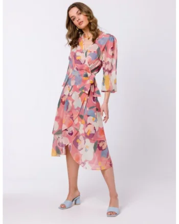 Rochie midi suprapusa din sifon,, Multicolor