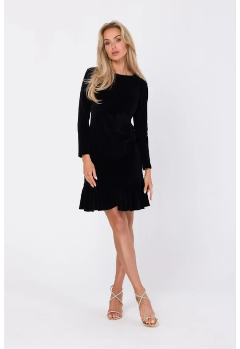 Rochie din velur cu volan,, Negru