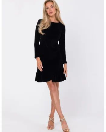 Rochie din velur cu volan,, Negru