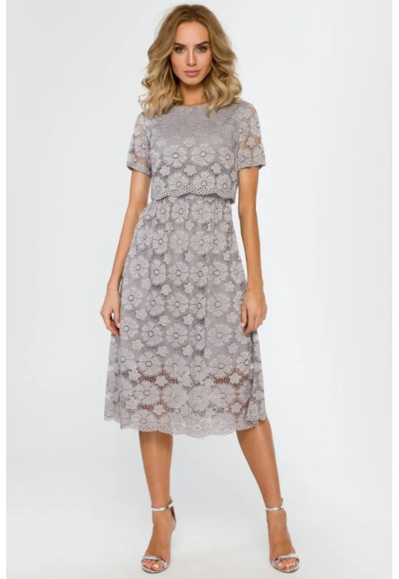 Rochie midi din dantela,, Gri