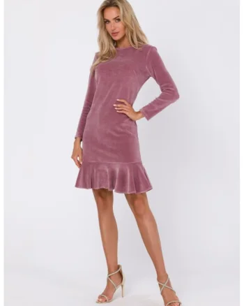 Rochie din velur cu volan,, Roz