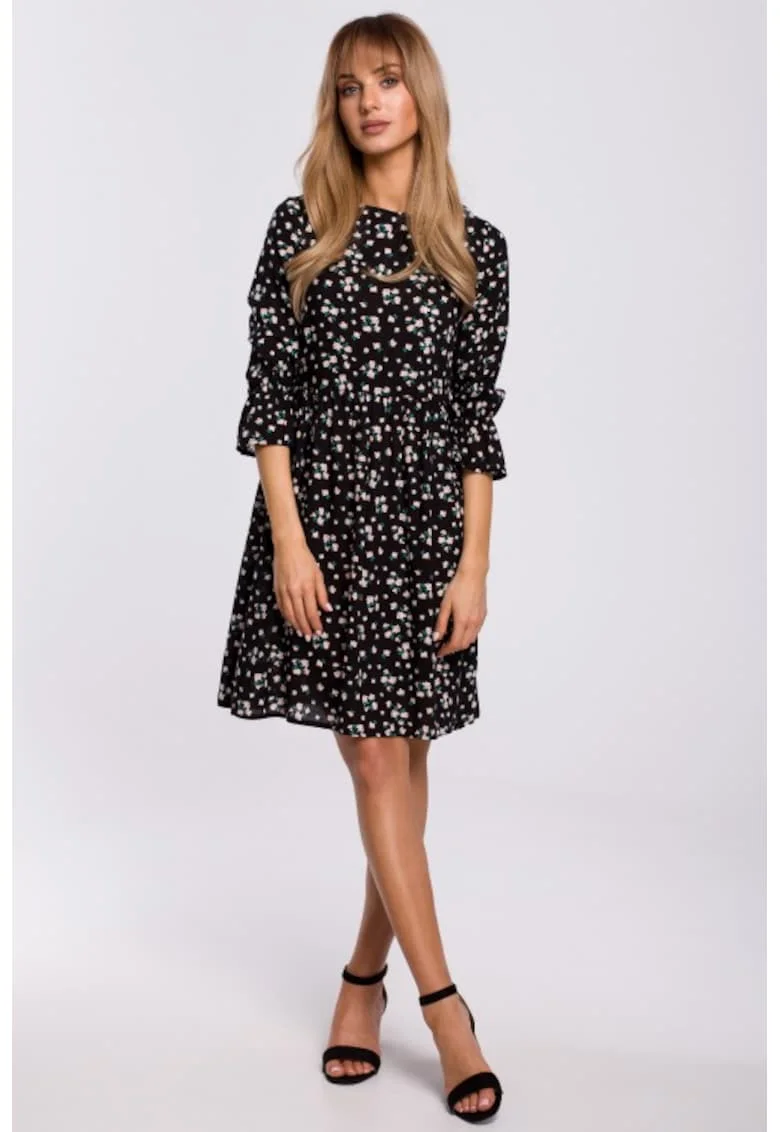Rochie cu maneca scurta cu volane,, Negru