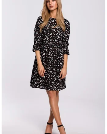 Rochie cu maneca scurta cu volane,, Negru
