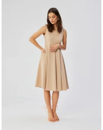 Rochie evazata fara maneci,, Bej