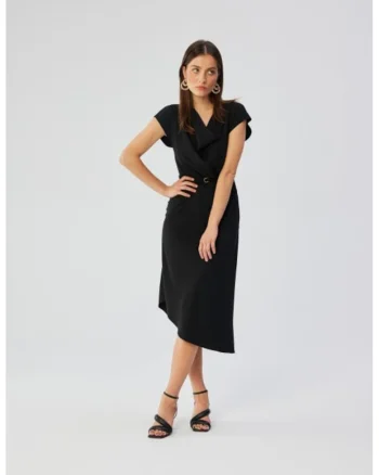 Rochie asimetrica cu decolteu in cascada,, Negru
