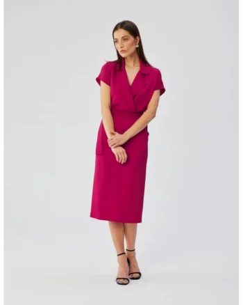 Rochie midi cu guler,, Roz