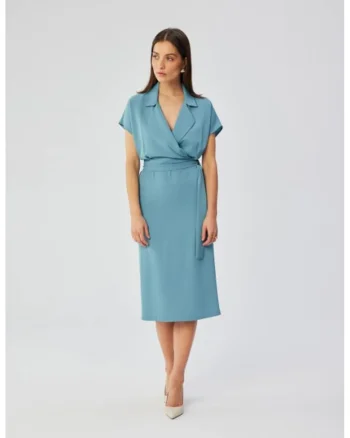 Rochie midi cu guler,, Albastru