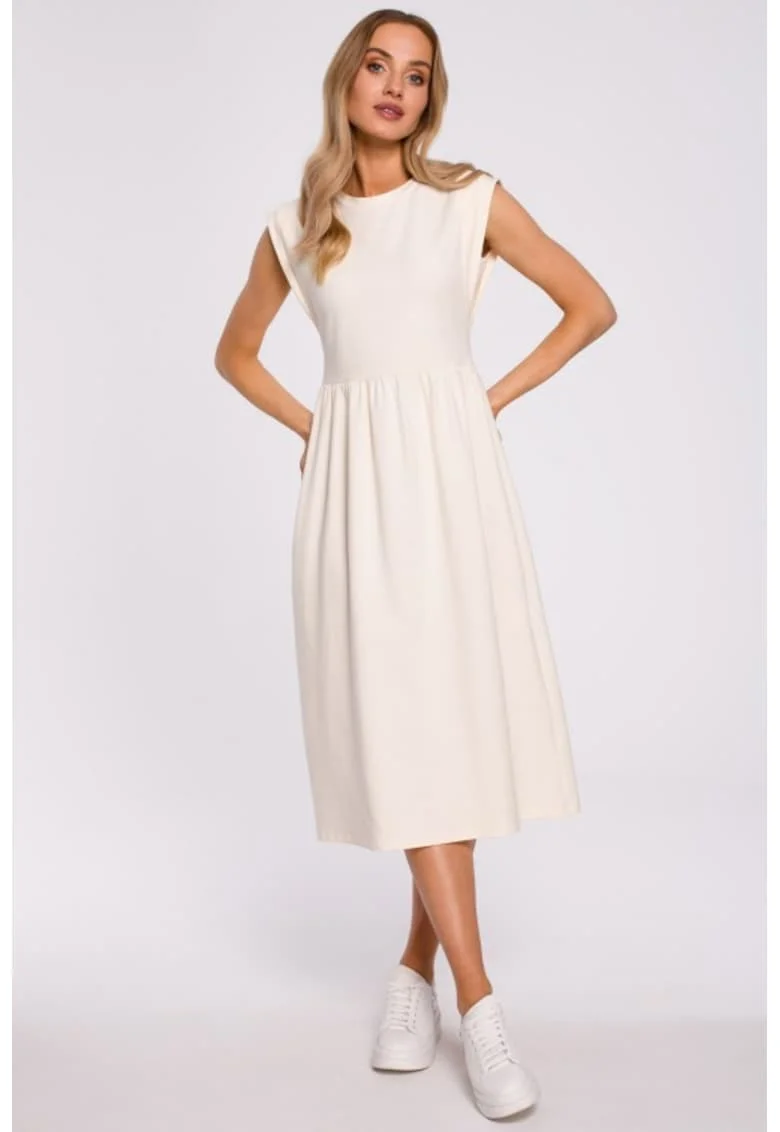 Rochie midi cu maneci decorative,, Crem