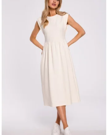 Rochie midi cu maneci decorative,, Crem